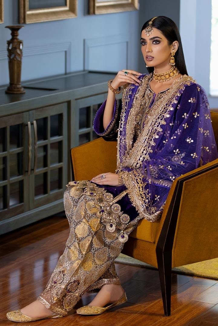 Khuda Baksh Pakistani Wedding Wear Velvet Shalwar Kameez KHB02 - Designer dhaage