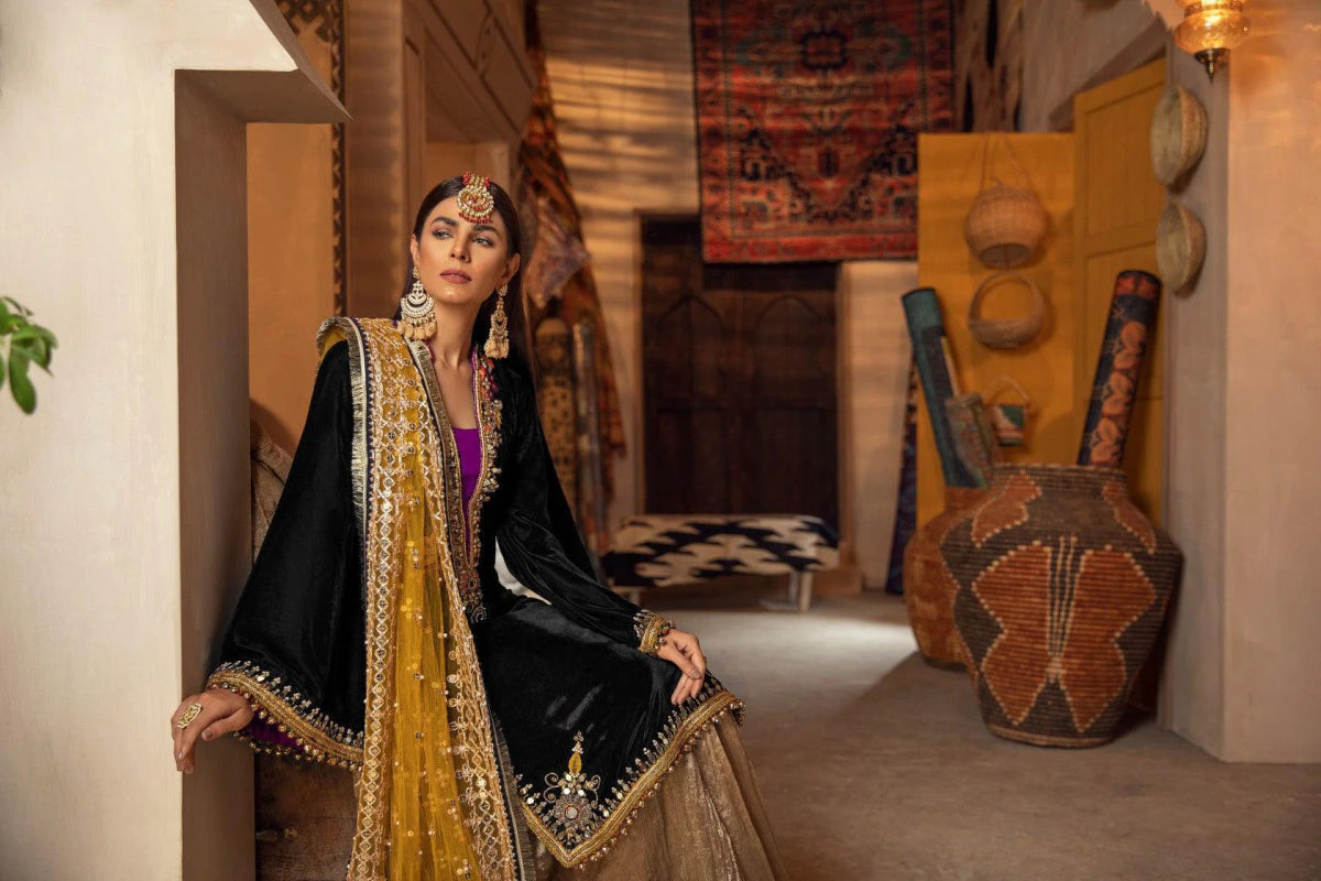 Khuda Baksh Pakistani Wedding Wear Velvet Sharara KHB01 - Designer dhaage