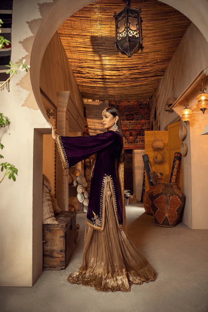 Khuda Baksh Pakistani Wedding Wear Velvet Sharara KHB01 - Designer dhaage