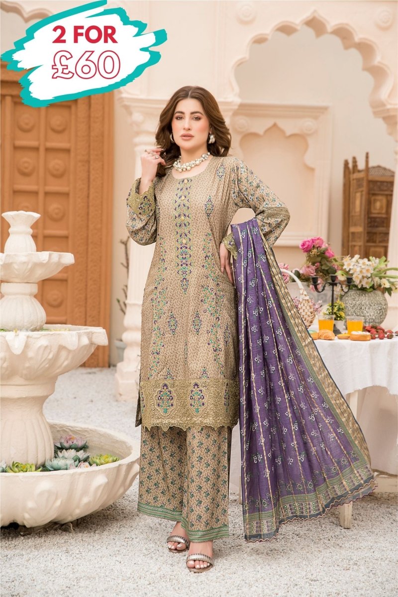 Munira Linen 3 Piece Suit MUN555-Designer dhaage