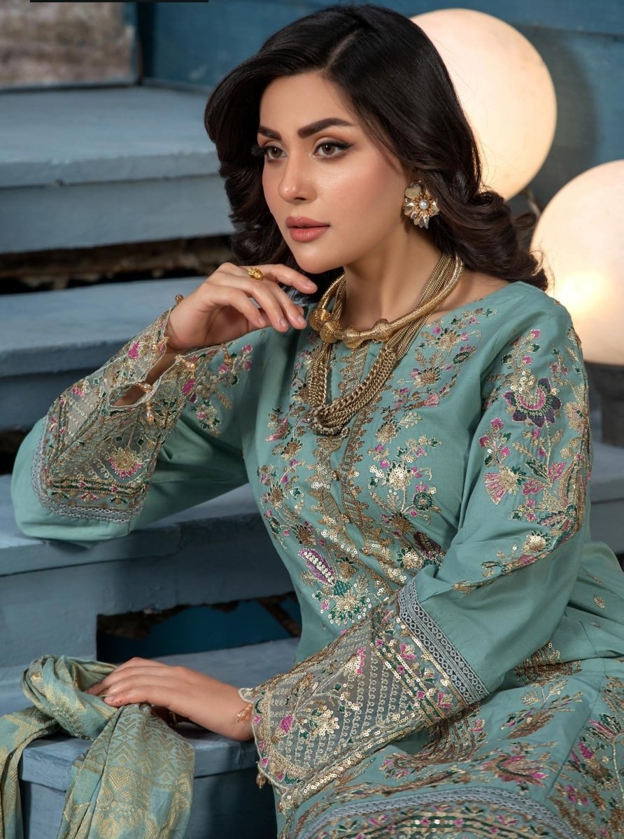Parishey Embroidered 3 Piece Pakistani Suit PAR12-Designer dhaage