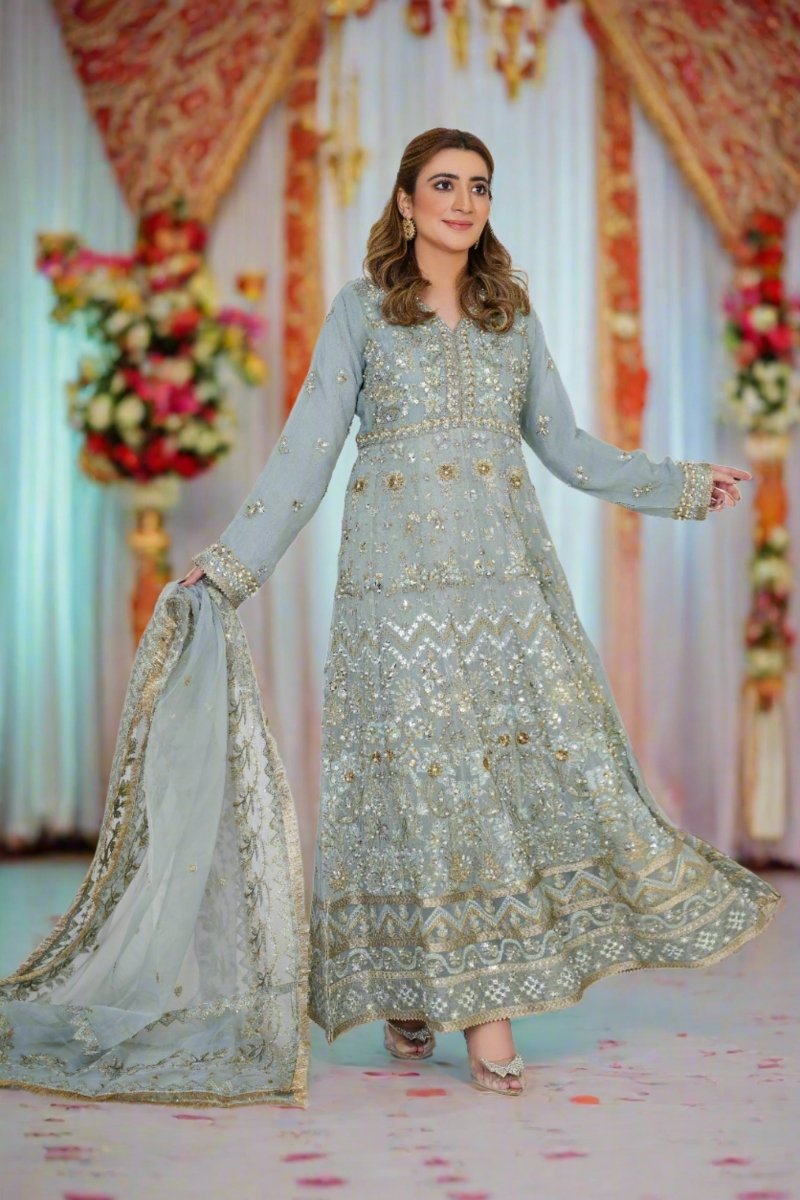 Sajni Embellished Pakistani Wedding Wear Chiffon Maxi Dress SAJ05-Designer dhaage