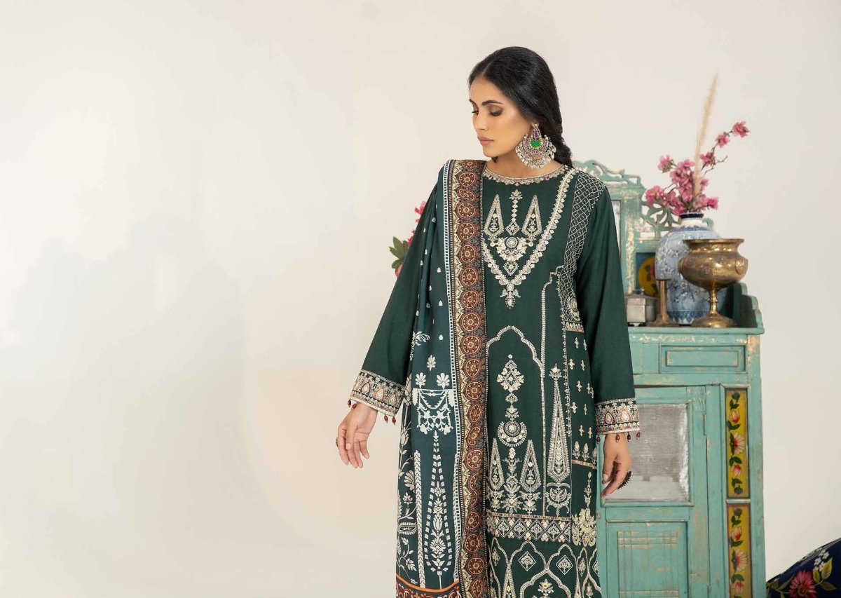 Allys Embroidered Dhanak 3 Piece Suit ALL91