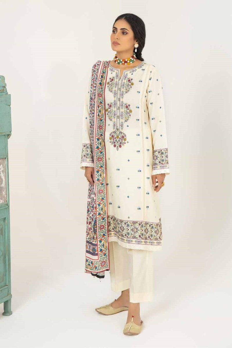 Allys Embroidered Dhanak 3 Piece Suit ALL93