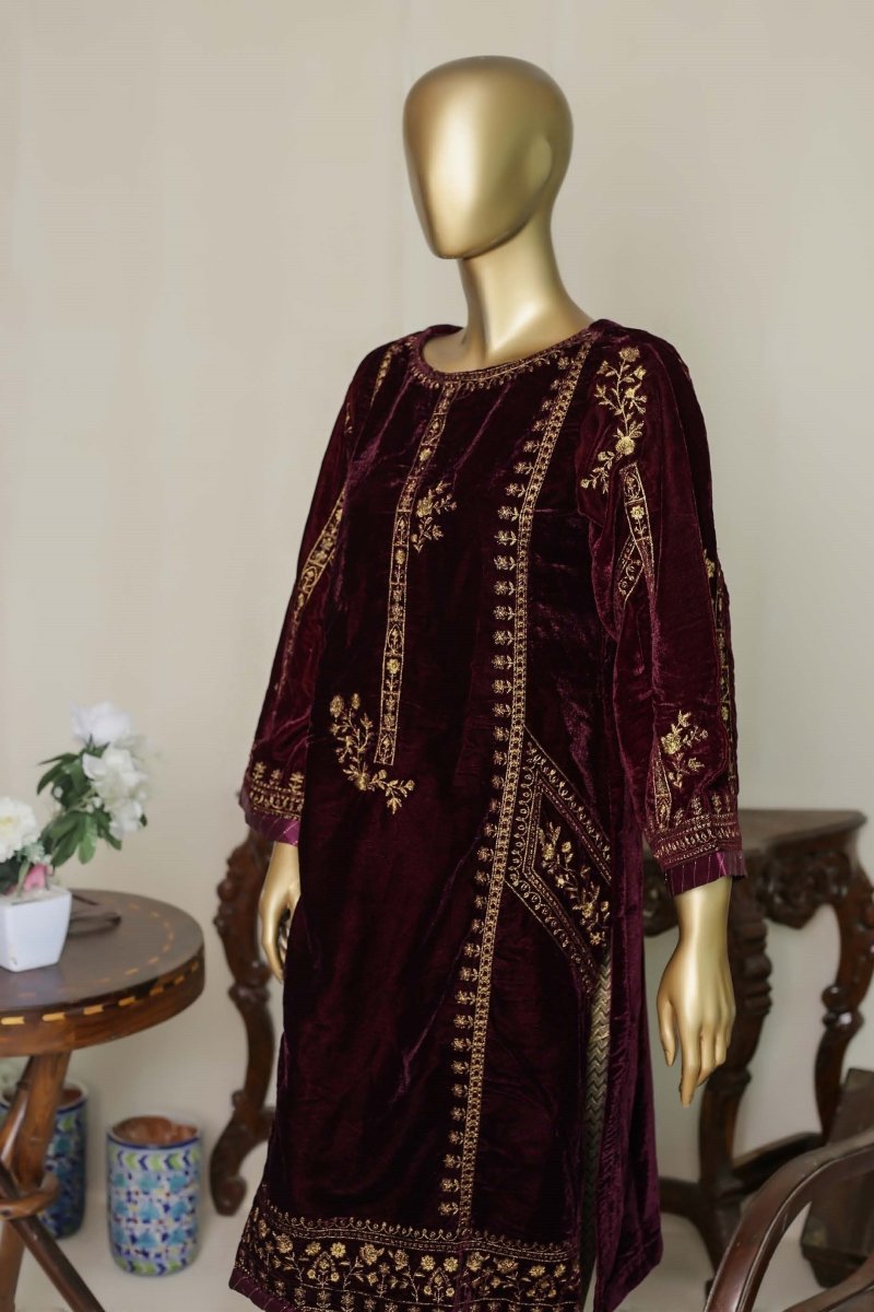 Bin Saeed Embroidered Velvet Shirt BIN48