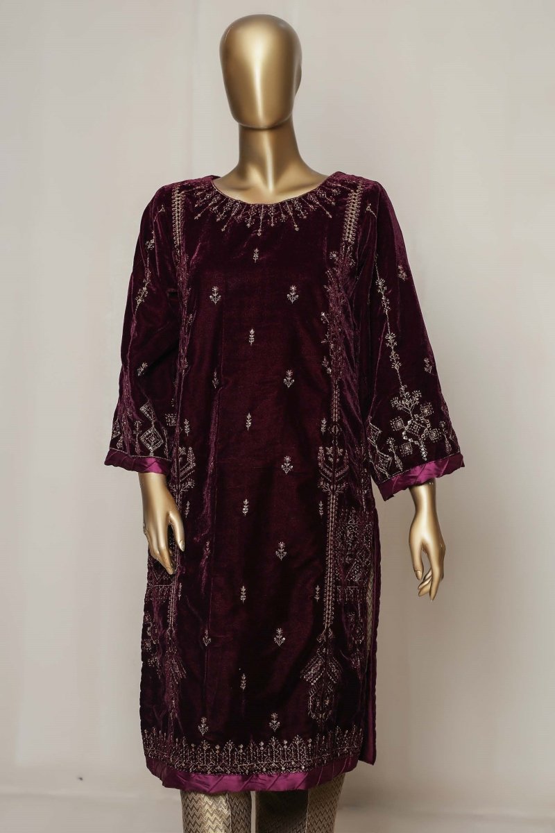 Bin Saeed Embroidered Velvet Shirt BIN50
