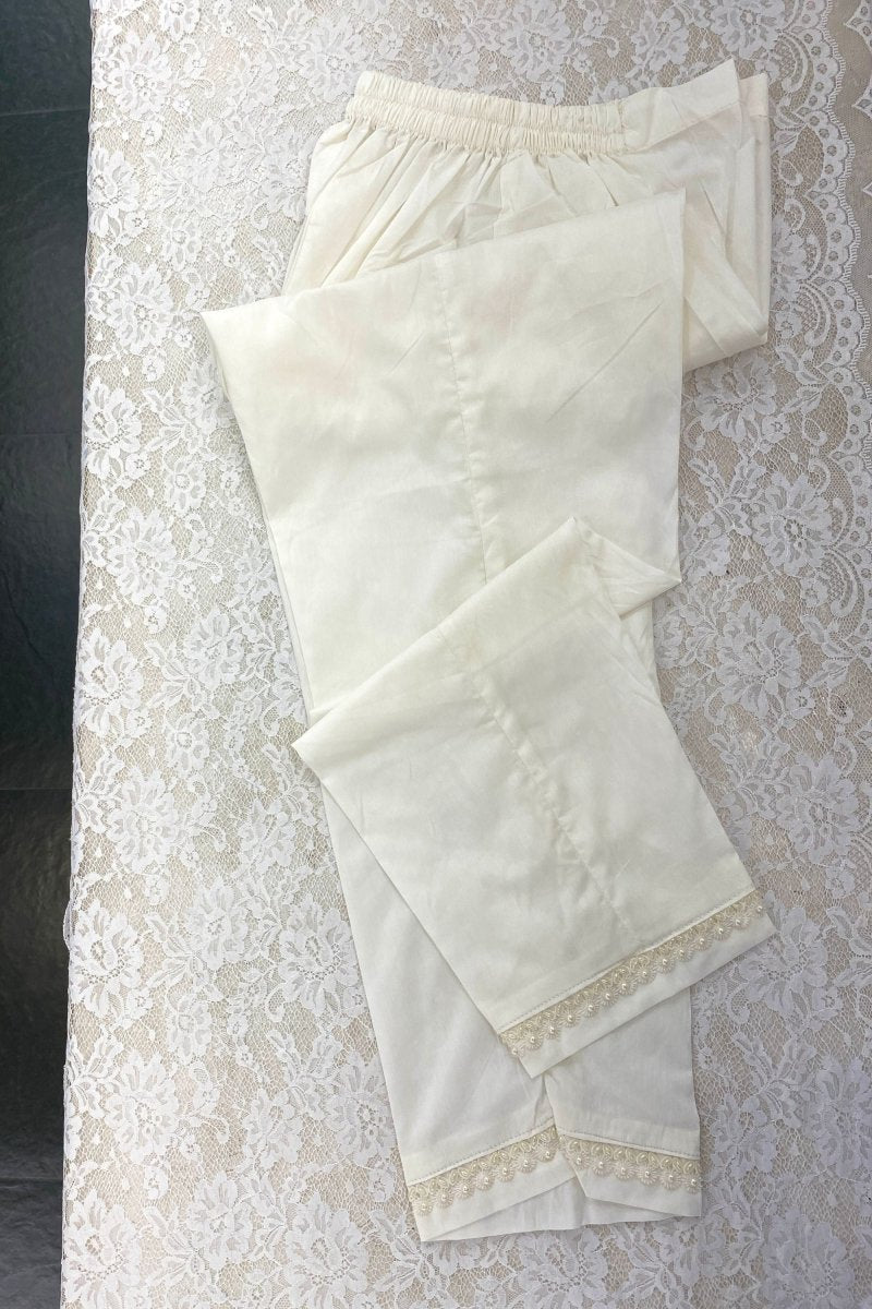 Cotton Off White Lace Pakistani Trousers TRO71