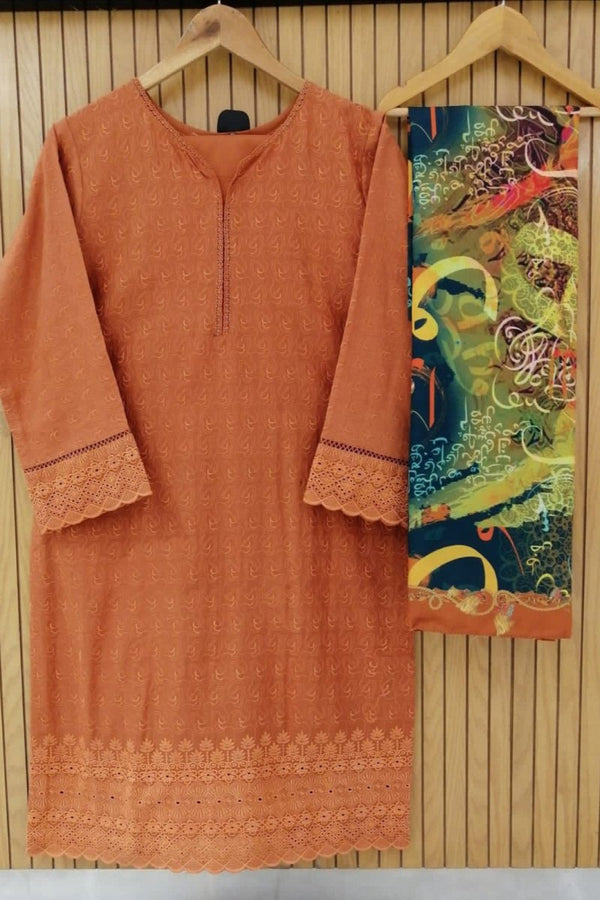 Embroidered Suit with Calligraphy Dupatta CAS01