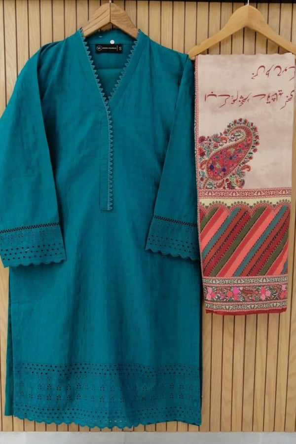 Embroidered Suit with Calligraphy Dupatta CAS03