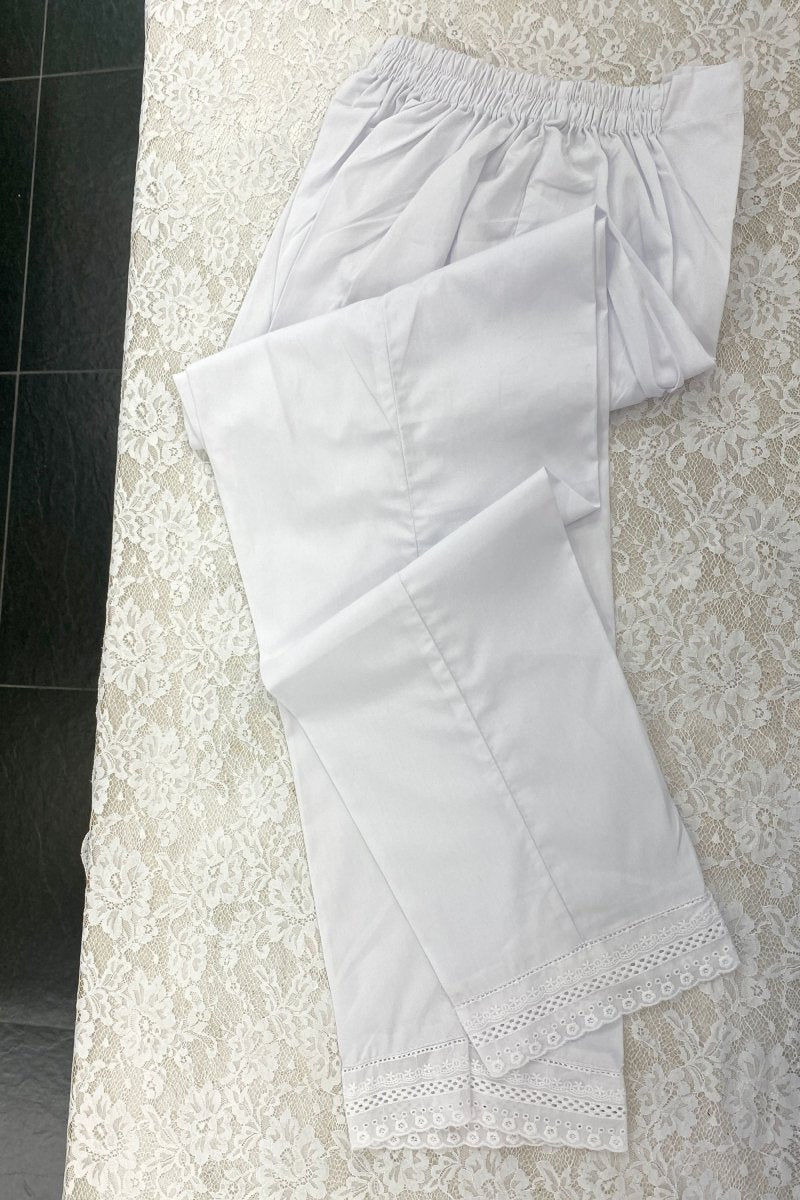 Embroidered White Cotton Pakistani Trousers TRO72