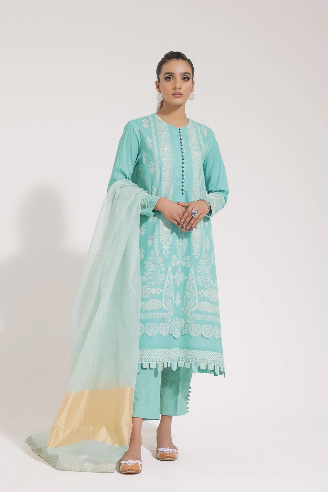 Ethnic Lawn Paradise Shine Aqua