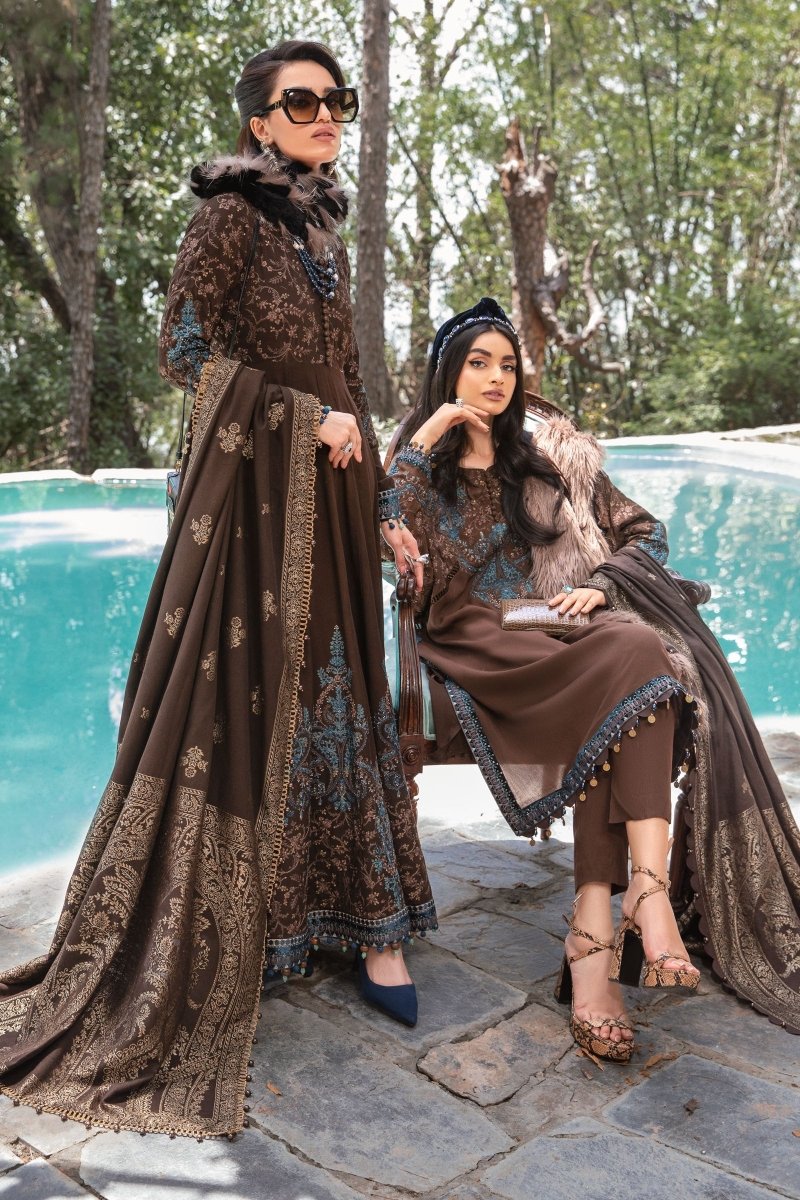 Maria B Linen Pakistani Dress DL-1001-Brown MAR129-Designer dhaage