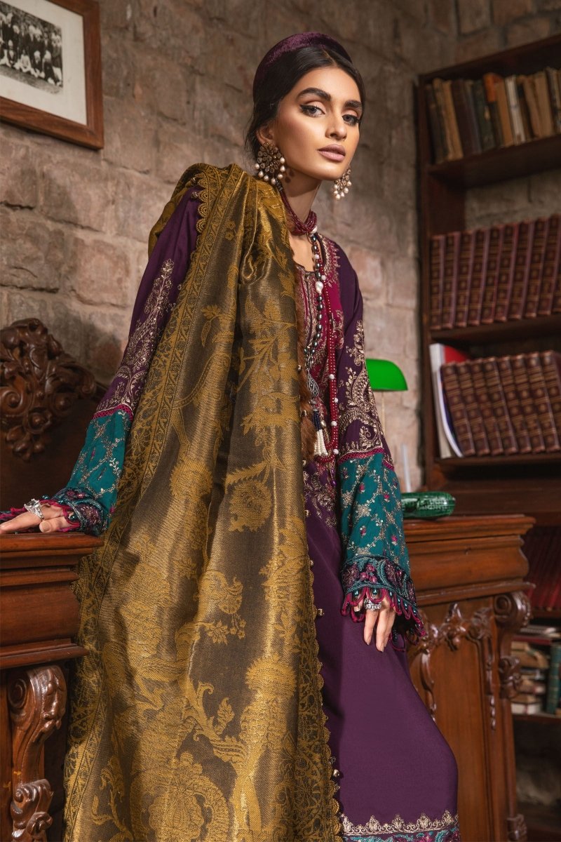 Maria B Linen Pakistani Suit DL-1002-Purple MAR131-Designer dhaage