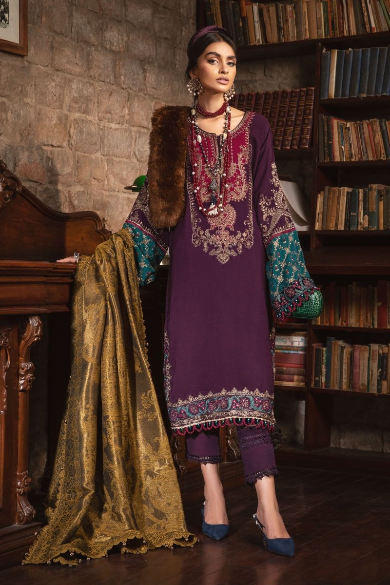 Maria B Linen Pakistani Suit DL-1002-Purple MAR131-Designer dhaage