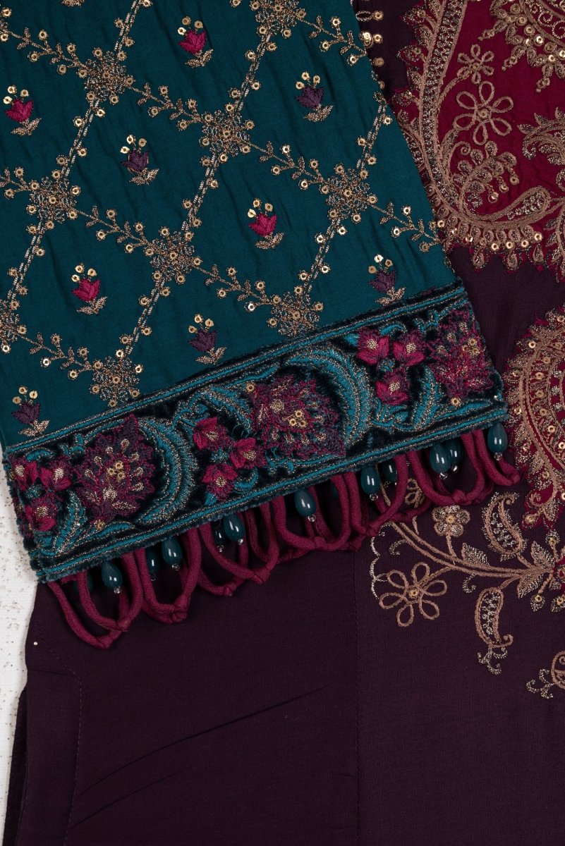 Maria B Linen Pakistani Suit DL-1002-Purple MAR131-Designer dhaage
