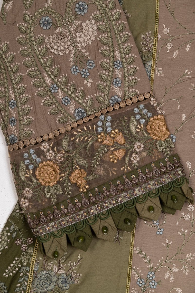 Maria B Linen Pakistani Suit DL-1003-Olive Green MAR128-Designer dhaage