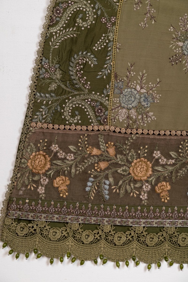 Maria B Linen Pakistani Suit DL-1003-Olive Green MAR128-Designer dhaage