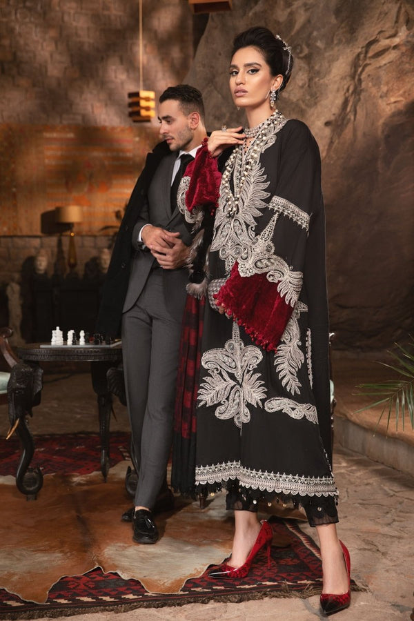 Maria B Linen Pakistani Suit DL-1004-Black and Maroon MAR132-Designer dhaage