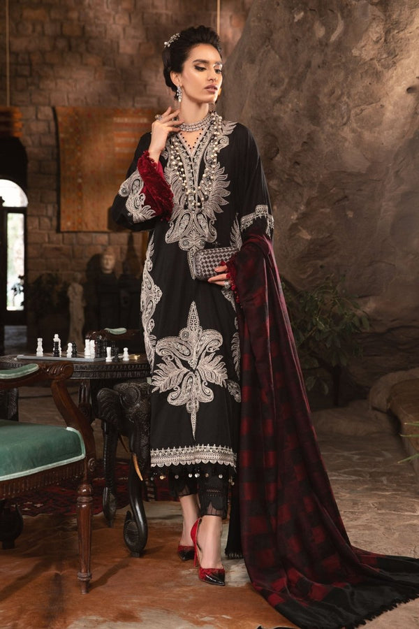 Maria B Linen Pakistani Suit DL-1004-Black and Maroon MAR132-Designer dhaage