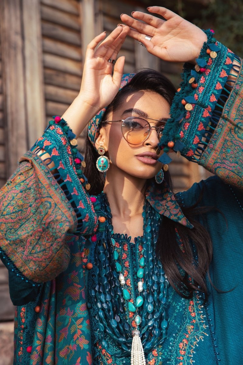 Maria B Linen Pakistani Suit DL-1009-Blue MAR130-Designer dhaage