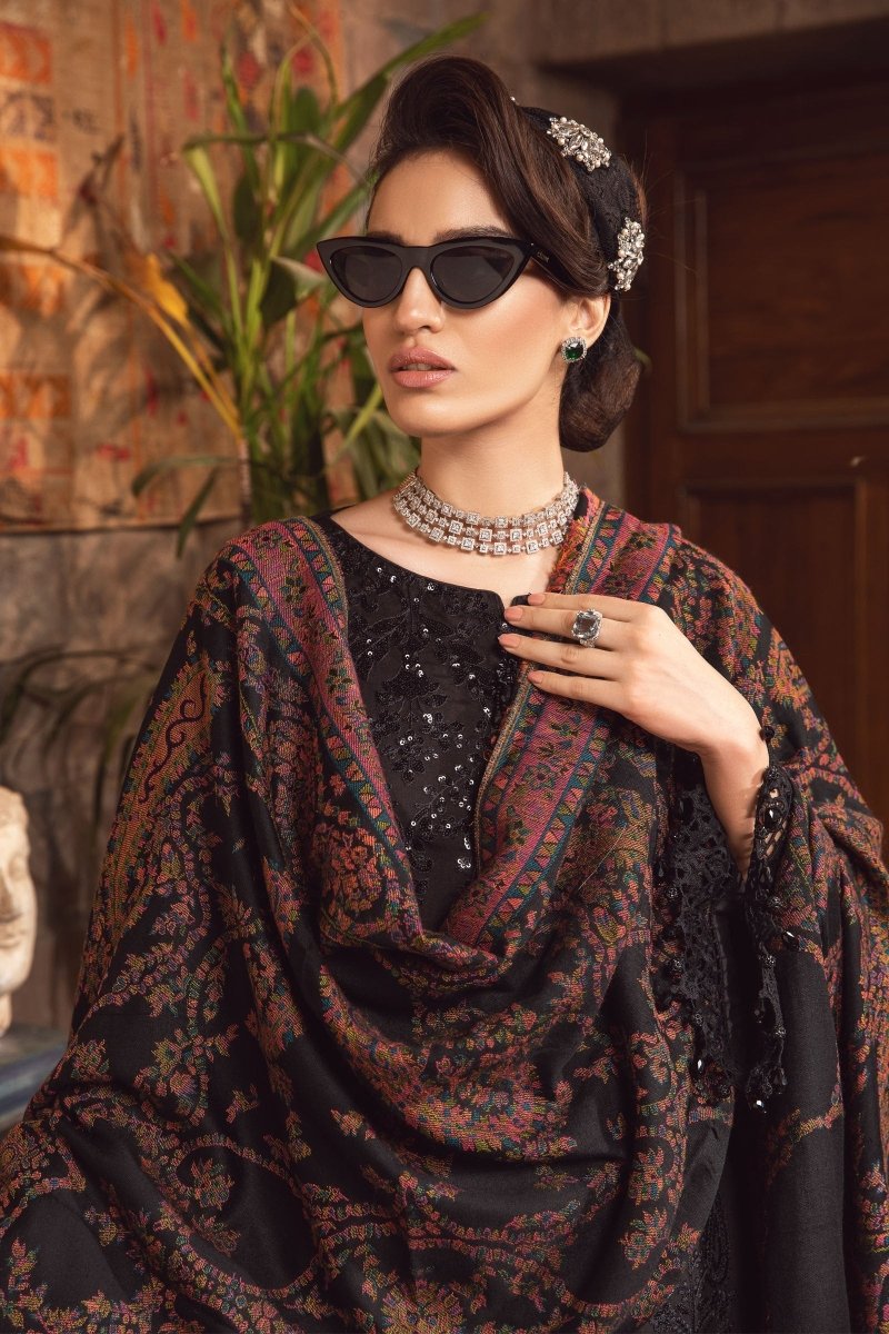 Maria B Linen Pakistani Suit DL-1012-Black MAR126-Designer dhaage