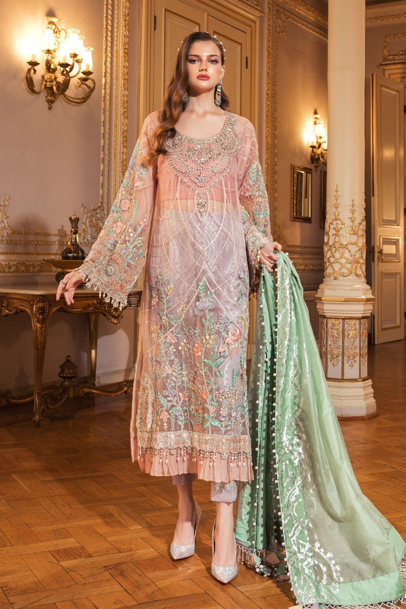 Maria B MBROIDERED Fresh Peach BD-2003-Designer dhaage