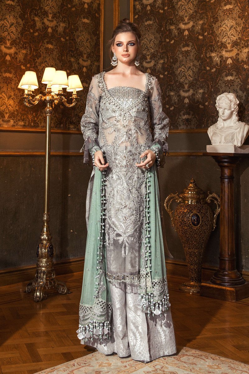 Maria B MBROIDERED Silver Grey BD-2005-Designer dhaage