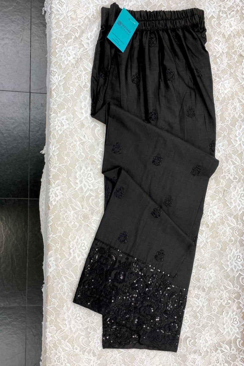 Mihrimah Embroidered Black Trousers MIH48 - Designer dhaage