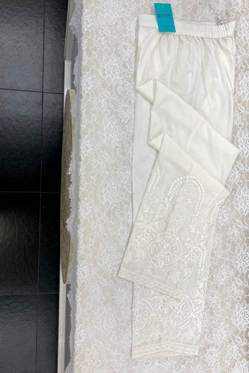 Mihrimah Embroidered Off - white Trousers MIH50 - Designer dhaage