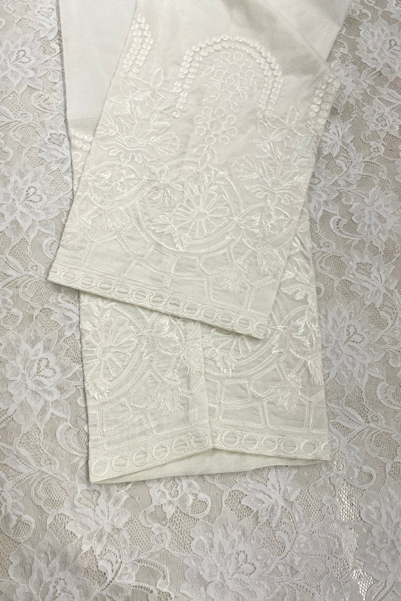 Mihrimah Embroidered Off - white Trousers MIH50 - Designer dhaage