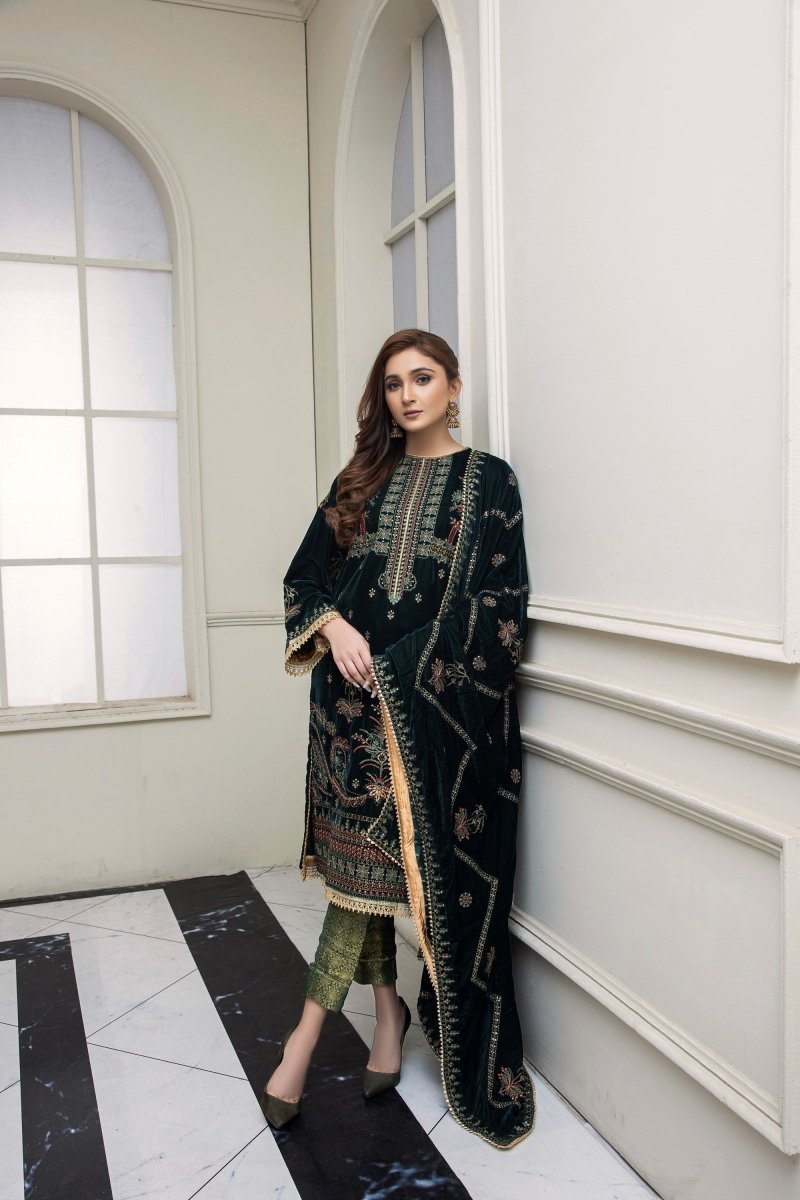 Mihrimah Embroidered Velvet 3 Piece Suit MIH39-Designer dhaage