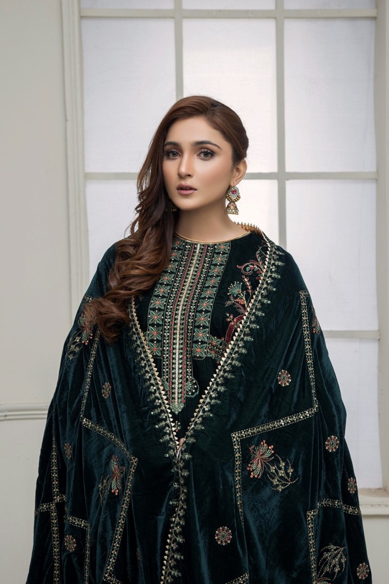 Mihrimah Embroidered Velvet 3 Piece Suit MIH39-Designer dhaage