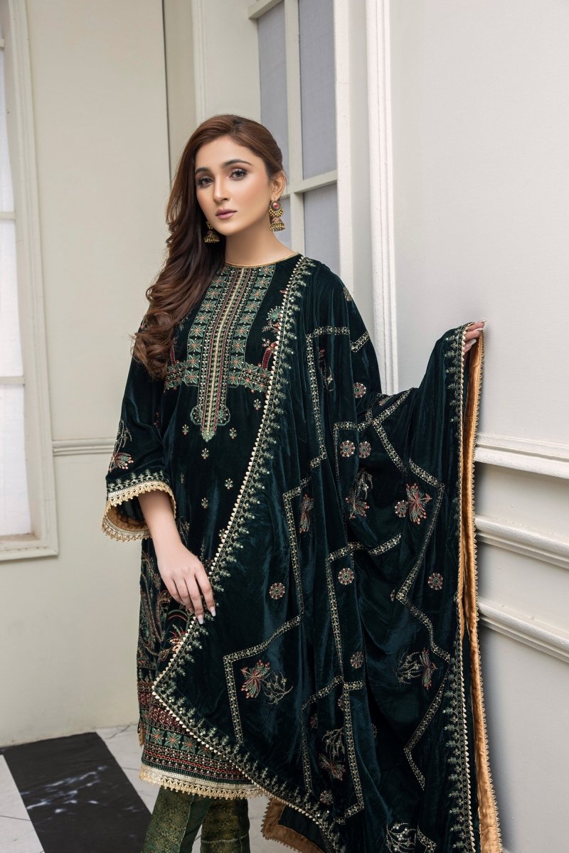 Mihrimah Embroidered Velvet 3 Piece Suit MIH39-Designer dhaage