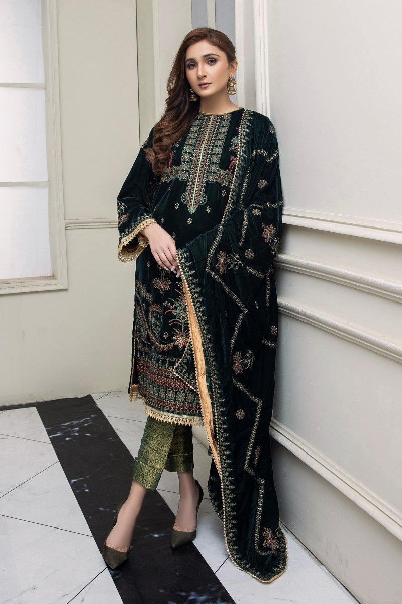 Mihrimah Embroidered Velvet 3 Piece Suit MIH39-Designer dhaage