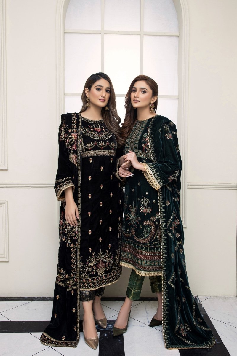 Mihrimah Embroidered Velvet 3 Piece Suit MIH39-Designer dhaage