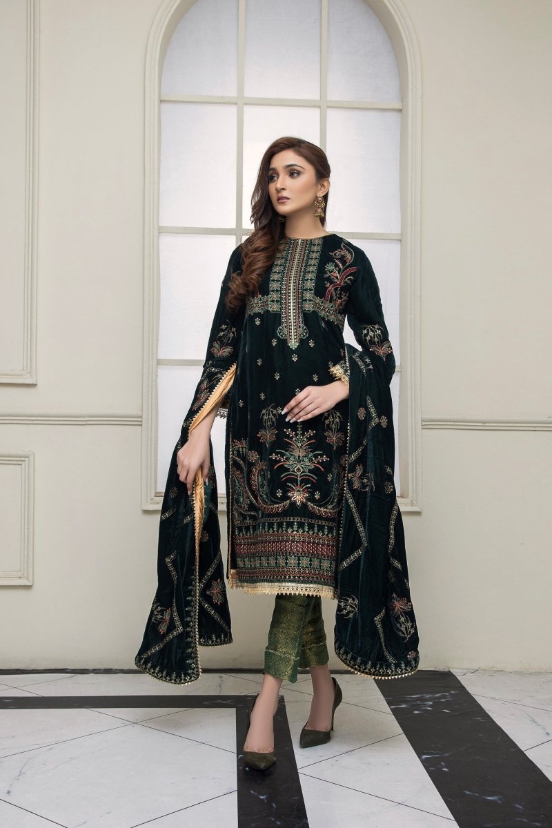 Mihrimah Embroidered Velvet 3 Piece Suit MIH39-Designer dhaage