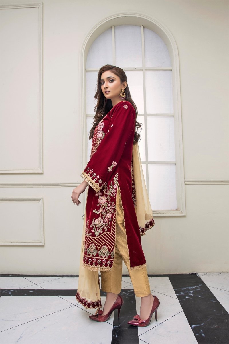 Mihrimah Embroidered Velvet 3 Piece Suit MIH40-Designer dhaage