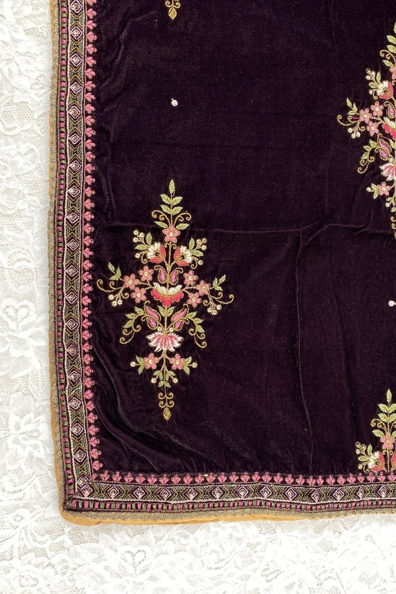 Mihrimah Embroidered Velvet Shawl MIH20-Designer dhaage