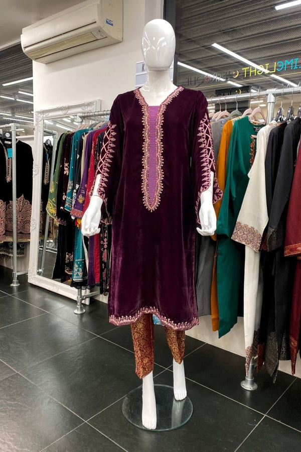 Purple Pure Viscose Velvet with Embroidery Sequence Work Pakistani Suit  Sale - SareesWala.com
