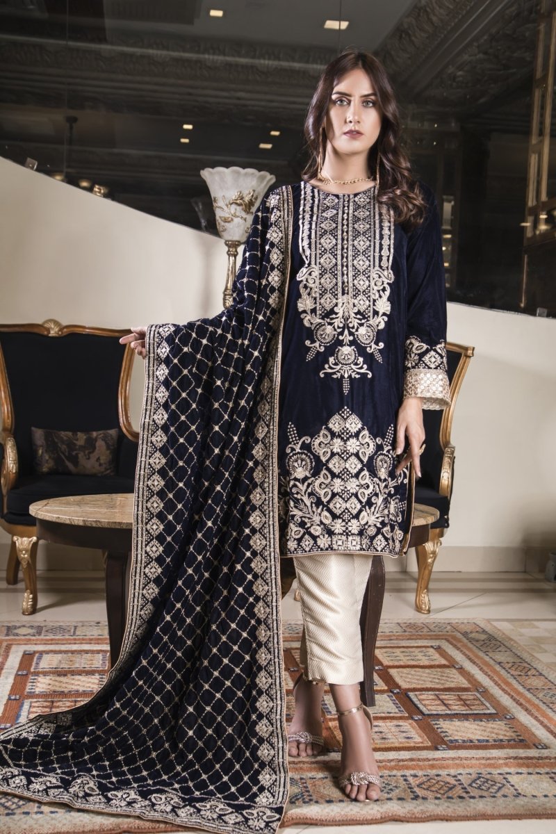 Mihrimah Velvet Formal Suit MIH01-Designer dhaage
