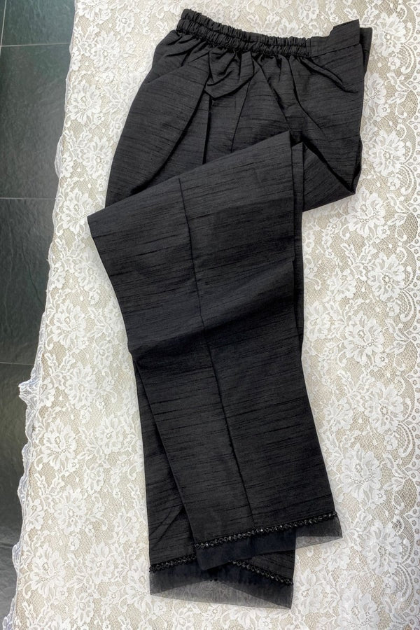 Black Pleated Cotton Trouser  Style Us