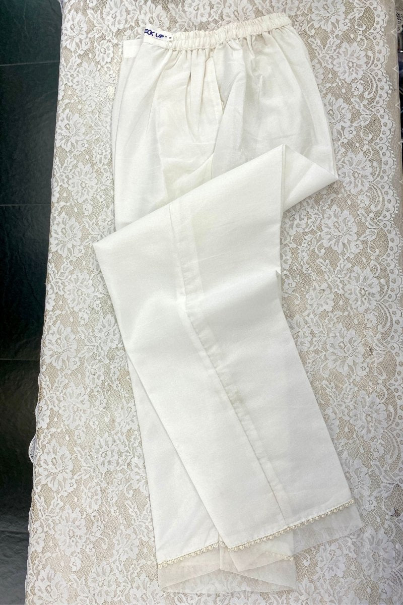Raw Silk White Pakistani Trousers TRO69-Designer dhaage